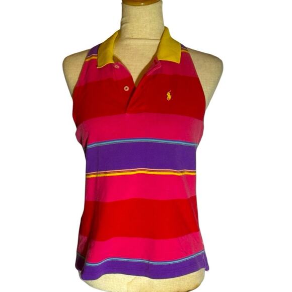 Vtg Ralph Lauren Striped Polo Tank Top Womens Size Large Tennis Prep Ivy League - Picture 1 of 10